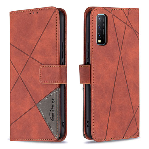 Leather Case Stands Flip Cover Holder B08F for Vivo Y12s Orange