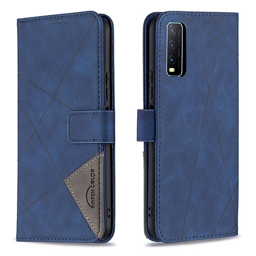 Leather Case Stands Flip Cover Holder B08F for Vivo Y20 Blue
