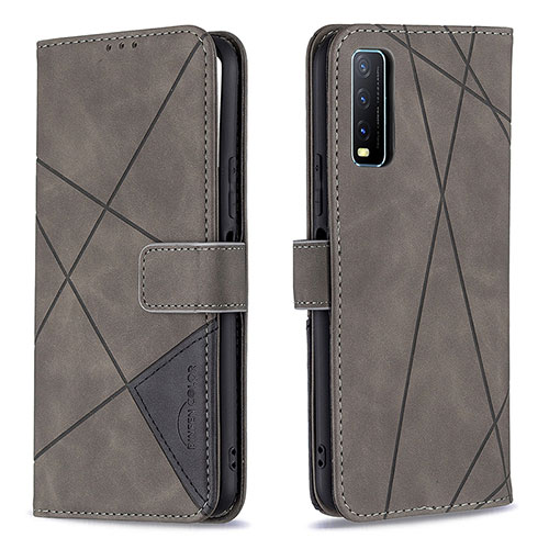 Leather Case Stands Flip Cover Holder B08F for Vivo Y20 Gray