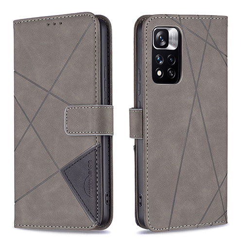 Leather Case Stands Flip Cover Holder B08F for Xiaomi Redmi Note 11 Pro+ Plus 5G Gray