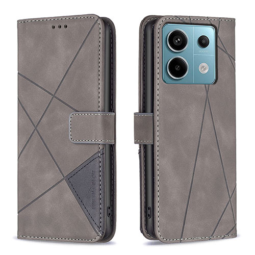 Leather Case Stands Flip Cover Holder B08F for Xiaomi Redmi Note 13 Pro 5G Gray