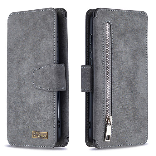 Leather Case Stands Flip Cover Holder B09F for Samsung Galaxy M11 Gray