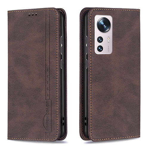 Leather Case Stands Flip Cover Holder B09F for Xiaomi Mi 12 5G Brown