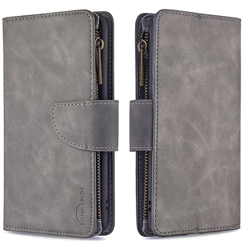 Leather Case Stands Flip Cover Holder B10F for Samsung Galaxy M11 Gray