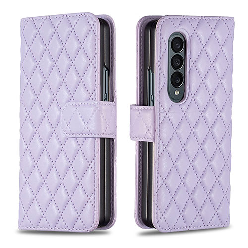 Leather Case Stands Flip Cover Holder B10F for Samsung Galaxy Z Fold3 5G Purple