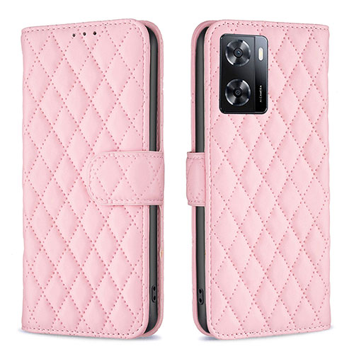 Leather Case Stands Flip Cover Holder B11F for Oppo A77s Rose Gold