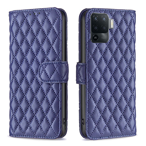 Leather Case Stands Flip Cover Holder B11F for Oppo F19 Pro Blue