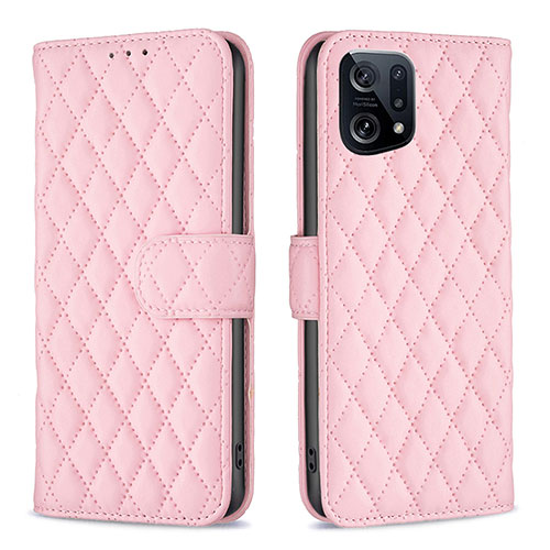 Leather Case Stands Flip Cover Holder B11F for Oppo Find X5 5G Rose Gold