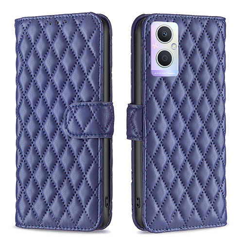 Leather Case Stands Flip Cover Holder B11F for Oppo Reno7 Lite 5G Blue