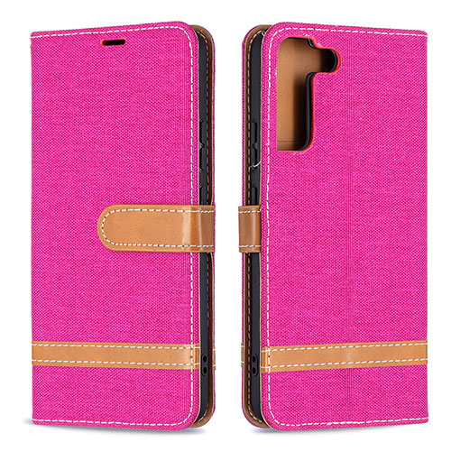 Leather Case Stands Flip Cover Holder B11F for Samsung Galaxy S22 5G Hot Pink