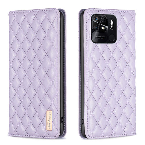 Leather Case Stands Flip Cover Holder B11F for Xiaomi Redmi 10 Power Purple