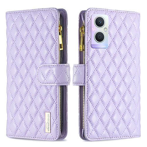 Leather Case Stands Flip Cover Holder B12F for OnePlus Nord N20 5G Purple