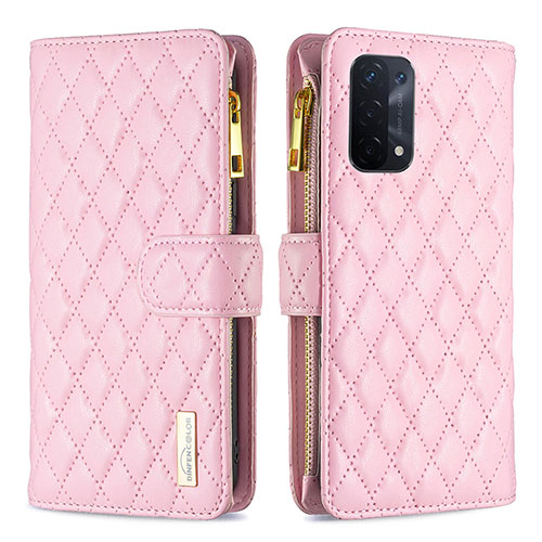 Leather Case Stands Flip Cover Holder B12F for OnePlus Nord N200 5G Rose Gold