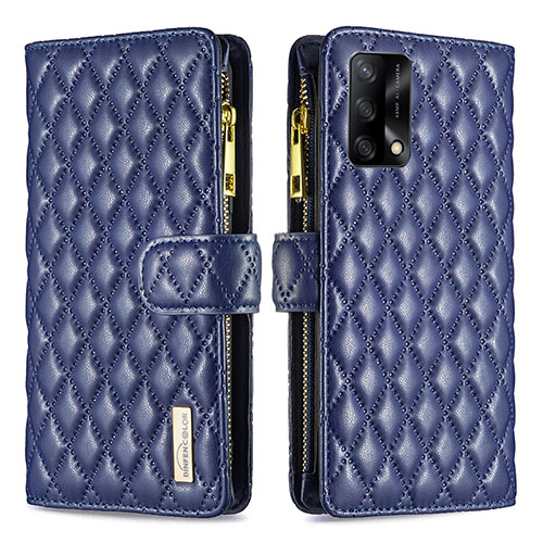 Leather Case Stands Flip Cover Holder B12F for Oppo Reno6 Lite Blue
