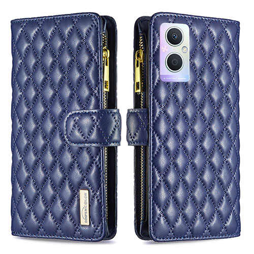 Leather Case Stands Flip Cover Holder B12F for Oppo Reno7 Lite 5G Blue