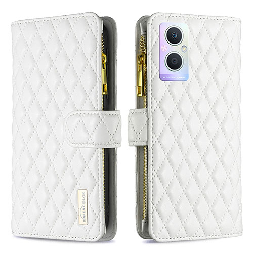 Leather Case Stands Flip Cover Holder B12F for Oppo Reno8 Lite 5G White