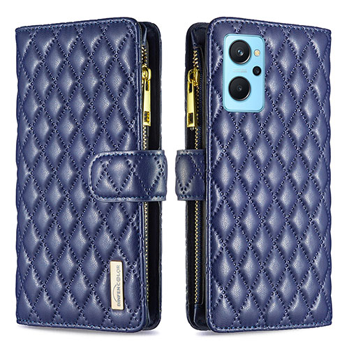 Leather Case Stands Flip Cover Holder B12F for Realme 9i 4G Blue