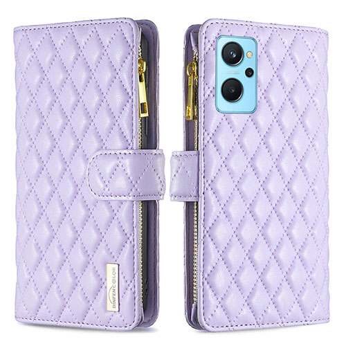 Leather Case Stands Flip Cover Holder B12F for Realme 9i 4G Purple