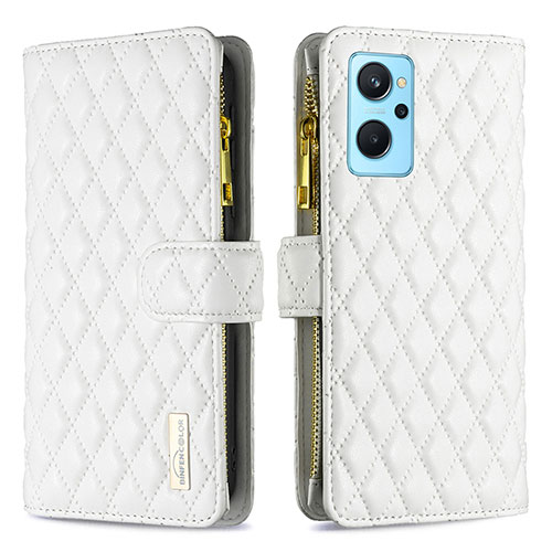 Leather Case Stands Flip Cover Holder B12F for Realme 9i 4G White