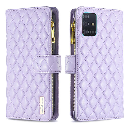 Leather Case Stands Flip Cover Holder B12F for Samsung Galaxy A51 4G Purple