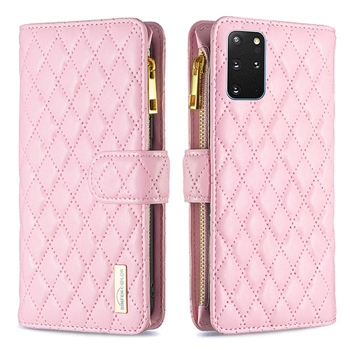 Leather Case Stands Flip Cover Holder B12F for Samsung Galaxy S20 Plus 5G Rose Gold