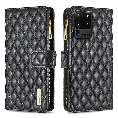 Leather Case Stands Flip Cover Holder B12F for Samsung Galaxy S20 Ultra 5G Black