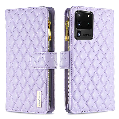 Leather Case Stands Flip Cover Holder B12F for Samsung Galaxy S20 Ultra 5G Purple