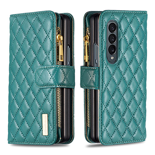 Leather Case Stands Flip Cover Holder B12F for Samsung Galaxy Z Fold3 5G Green