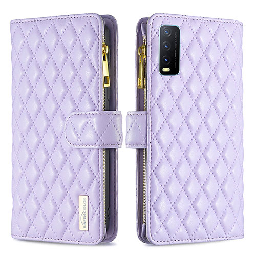 Leather Case Stands Flip Cover Holder B12F for Vivo Y12s Purple