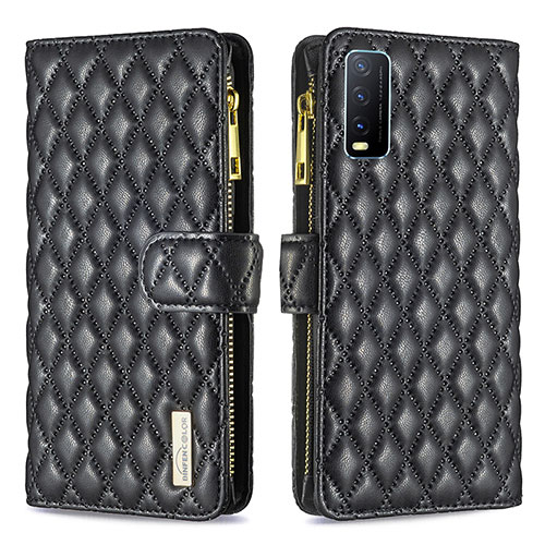 Leather Case Stands Flip Cover Holder B12F for Vivo Y20 Black