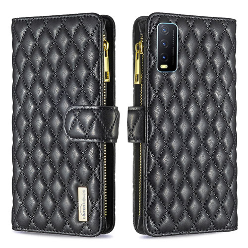 Leather Case Stands Flip Cover Holder B12F for Vivo Y20s Black