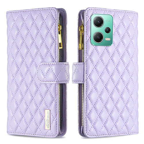 Leather Case Stands Flip Cover Holder B12F for Xiaomi Poco X5 5G Purple