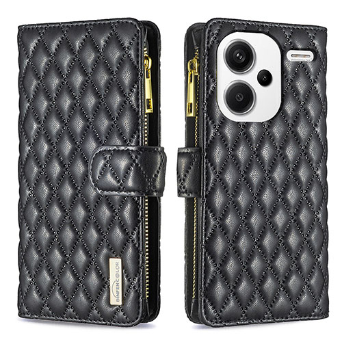 Leather Case Stands Flip Cover Holder B12F for Xiaomi Redmi Note 13 Pro+ Plus 5G Black