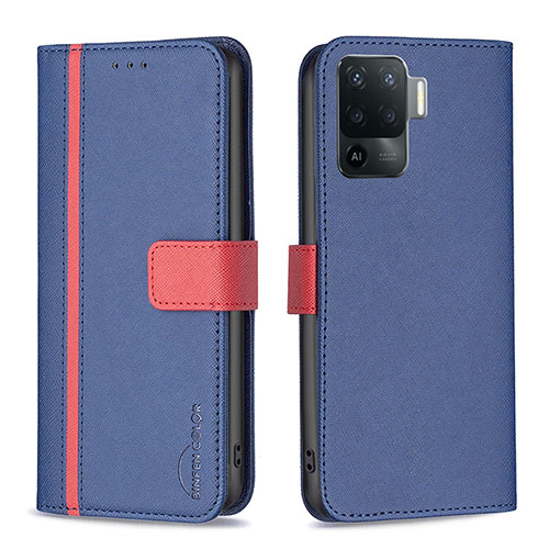 Leather Case Stands Flip Cover Holder B13F for Oppo F19 Pro Blue