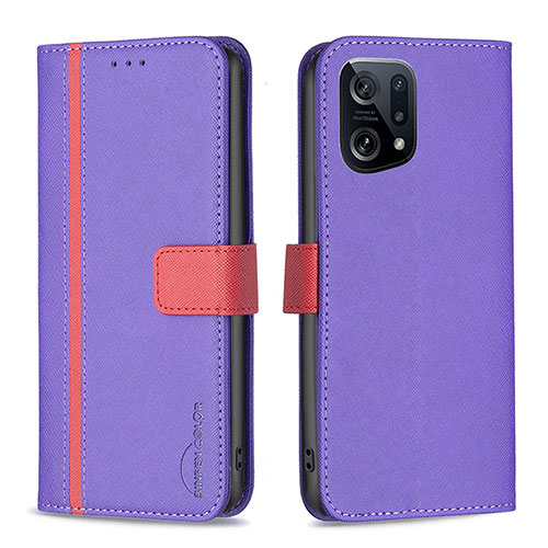 Leather Case Stands Flip Cover Holder B13F for Oppo Find X5 5G Purple