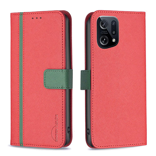 Leather Case Stands Flip Cover Holder B13F for Oppo Find X5 5G Red