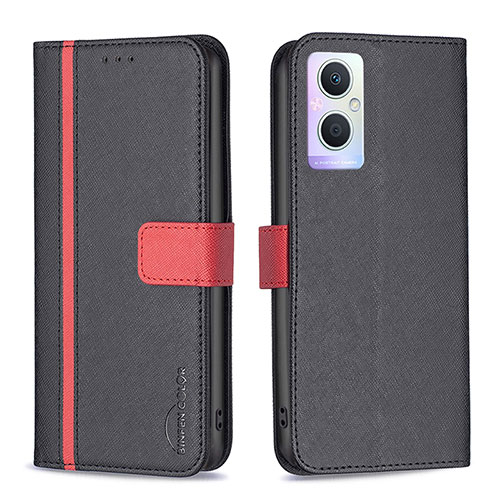 Leather Case Stands Flip Cover Holder B13F for Oppo Reno8 Lite 5G Black