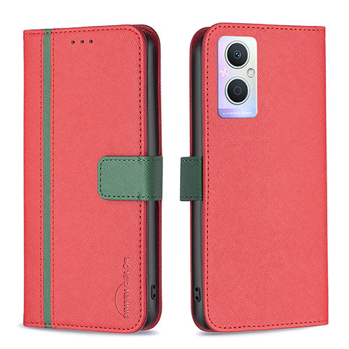 Leather Case Stands Flip Cover Holder B13F for Oppo Reno8 Lite 5G Red