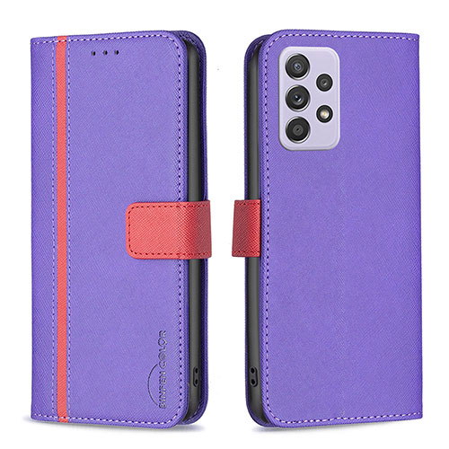 Leather Case Stands Flip Cover Holder B13F for Samsung Galaxy A52 5G Purple