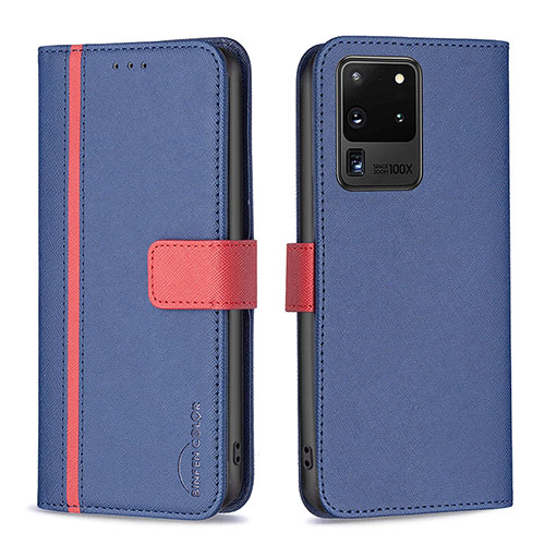 Leather Case Stands Flip Cover Holder B13F for Samsung Galaxy S20 Ultra 5G Blue