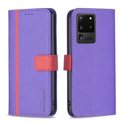 Leather Case Stands Flip Cover Holder B13F for Samsung Galaxy S20 Ultra 5G Purple