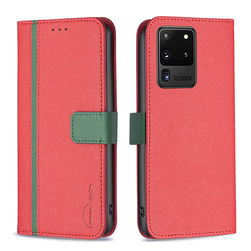 Leather Case Stands Flip Cover Holder B13F for Samsung Galaxy S20 Ultra 5G Red