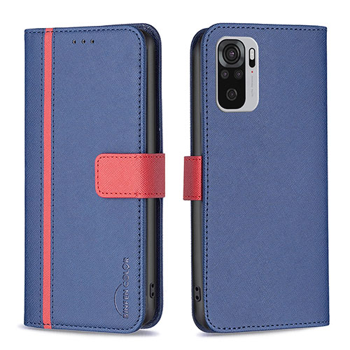 Leather Case Stands Flip Cover Holder B13F for Xiaomi Poco M5S Blue