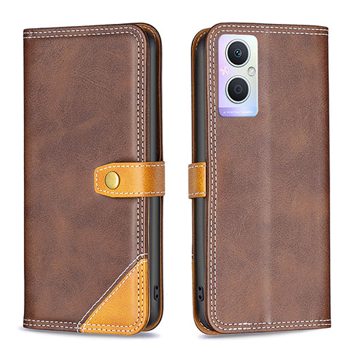 Leather Case Stands Flip Cover Holder B14F for Oppo Reno7 Z 5G Brown
