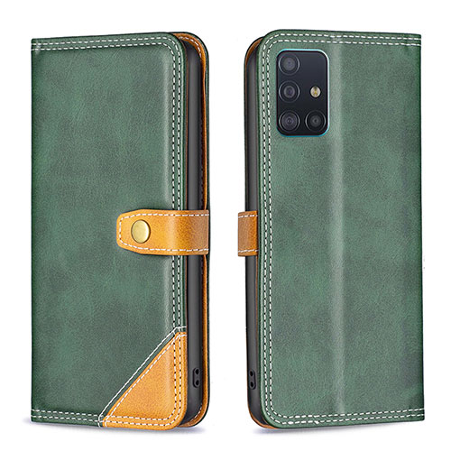 Leather Case Stands Flip Cover Holder B14F for Samsung Galaxy A51 4G Green