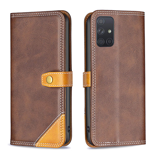 Leather Case Stands Flip Cover Holder B14F for Samsung Galaxy A71 5G Brown