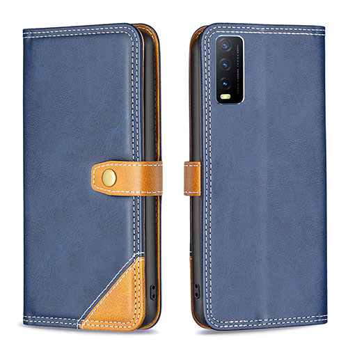 Leather Case Stands Flip Cover Holder B14F for Vivo Y20s Blue