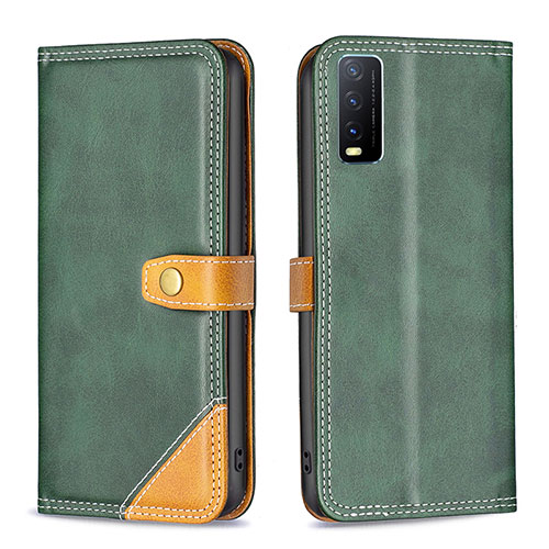 Leather Case Stands Flip Cover Holder B14F for Vivo Y30 Green