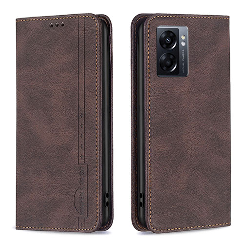 Leather Case Stands Flip Cover Holder B15F for OnePlus Nord N300 5G Brown