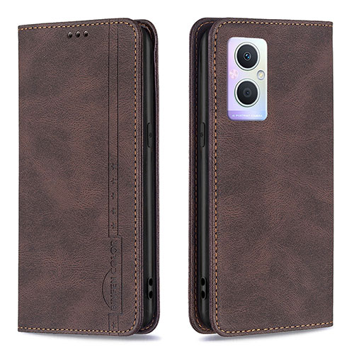 Leather Case Stands Flip Cover Holder B15F for Oppo Reno7 Z 5G Brown